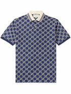GUCCI - Logo-Embroidered Cotton-Blend Piqué Polo Shirt - Blue