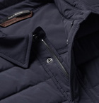 Ermenegildo Zegna - Leather-Trimmed Quilted Stretch-Shell Jacket - Men - Navy