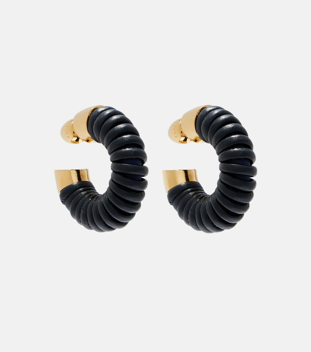 Alaïa Bobine leather-trimmed hoop earrings
