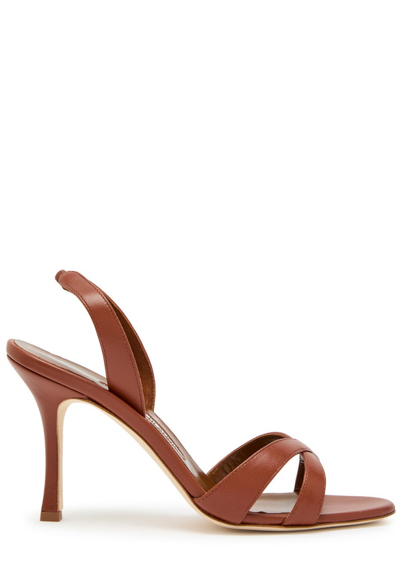 Photo: Manolo Blahnik Callasli 90 Leather Slingback Sandals Brown