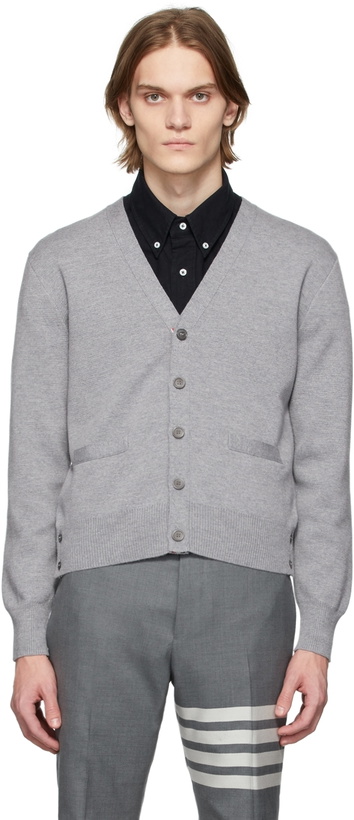 Photo: Thom Browne Grey Merino Milano Stitch Cardigan