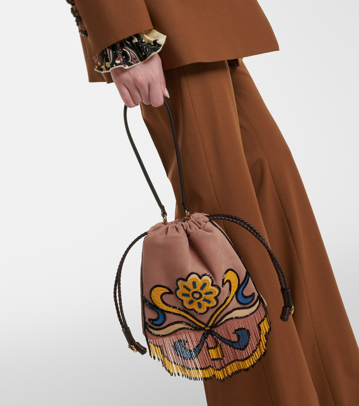Etro Kalispera Small beaded suede shoulder bag