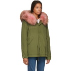 Mr and Mrs Italy Green and Pink Interior Quilt Fur Jacket
