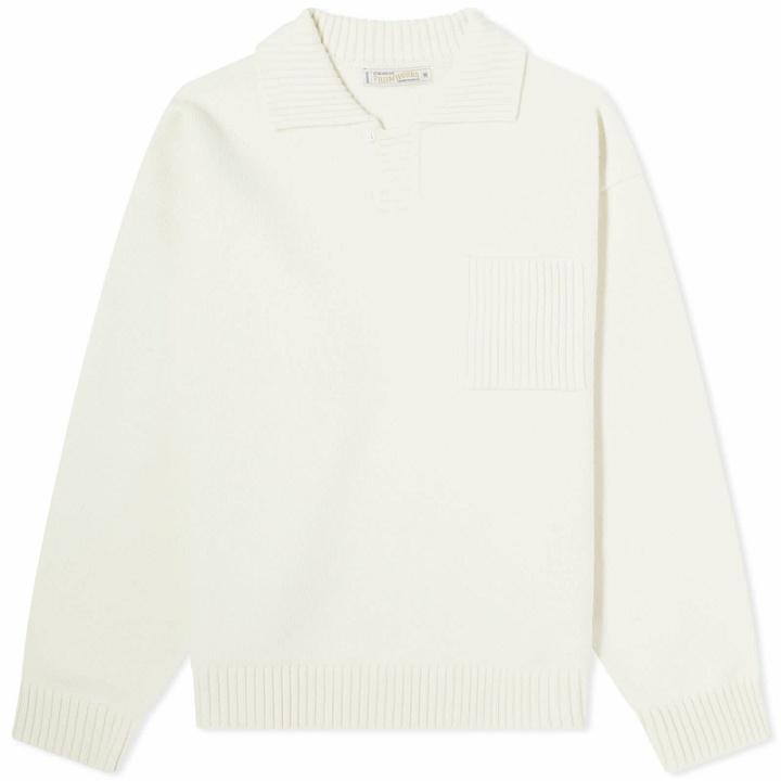 Photo: FrizmWORKS Men's Collar Knit Pullover Sweater in Ivory