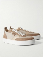 Christian Louboutin - Happyrui Spiked Leather-Trimmed Canvas and Suede Sneakers - Brown