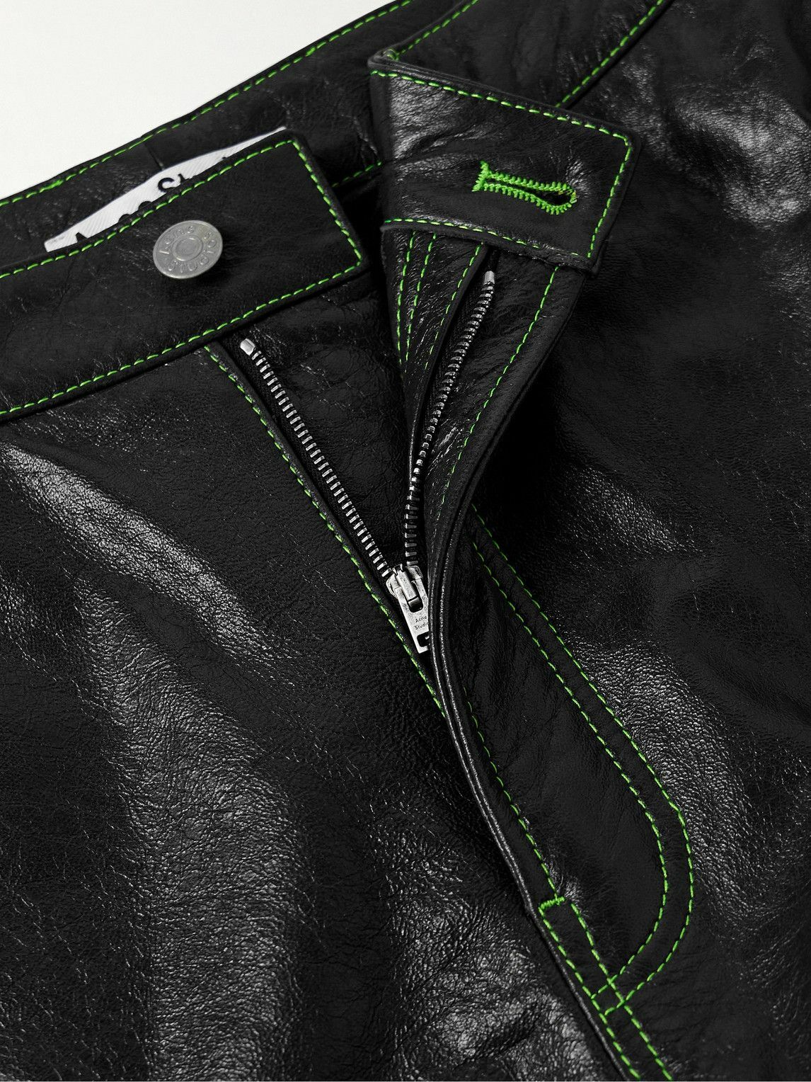 Acne Studios - Lorgata Wide-Leg Panelled Logo-Embroidered Leather Trousers - Black