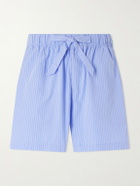 TEKLA - Straight-Leg Striped Organic Cotton-Poplin Shorts - Blue