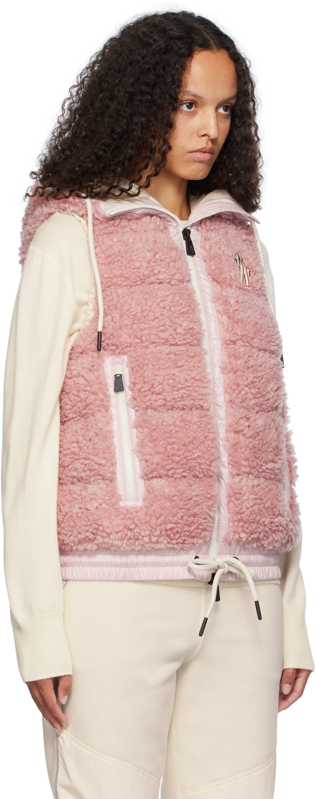 Moncler Grenoble Pink Padded Teddy Zip-Up Down Vest Moncler