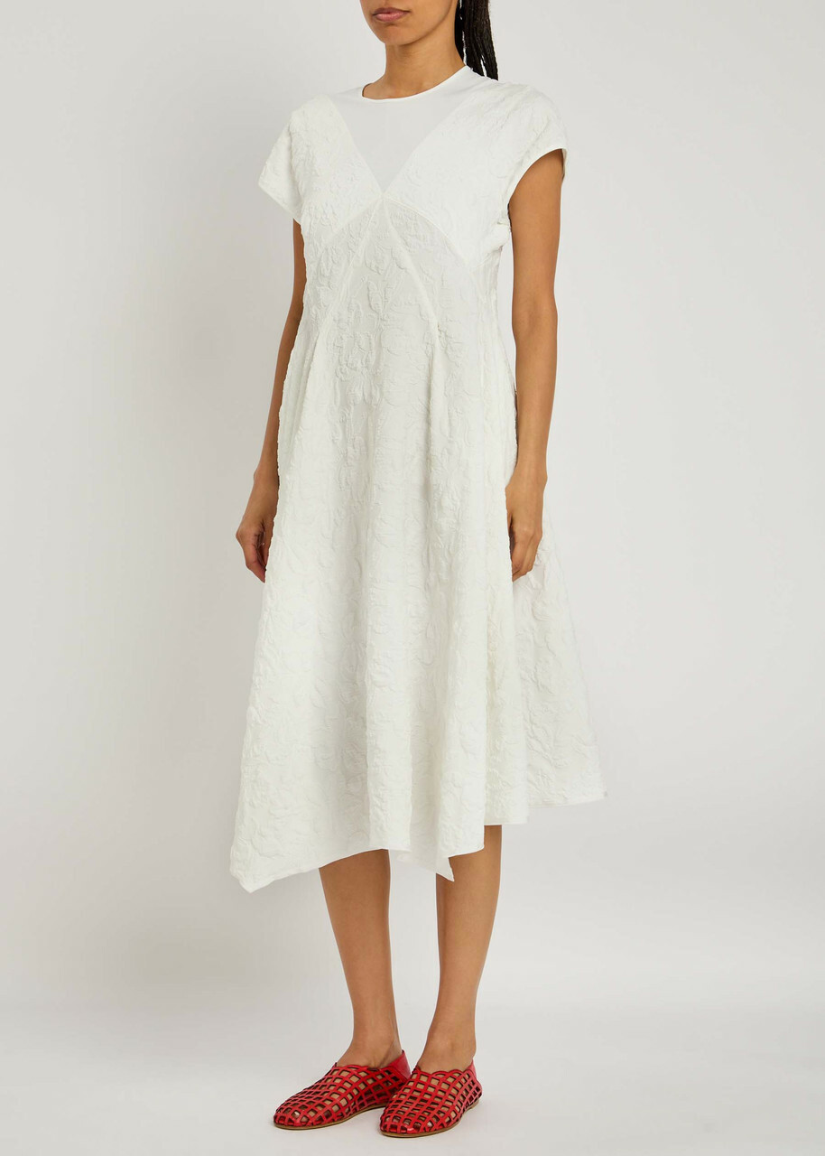 High Party Floral-jacquard Stretch-jersey Midi Dress White