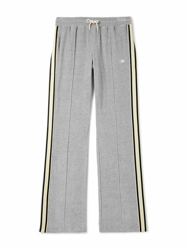 Photo: CELINE - Straight-Leg Webbing-Trimmed Logo-Embroidered Cotton-Blend Velour Track Pants - Gray