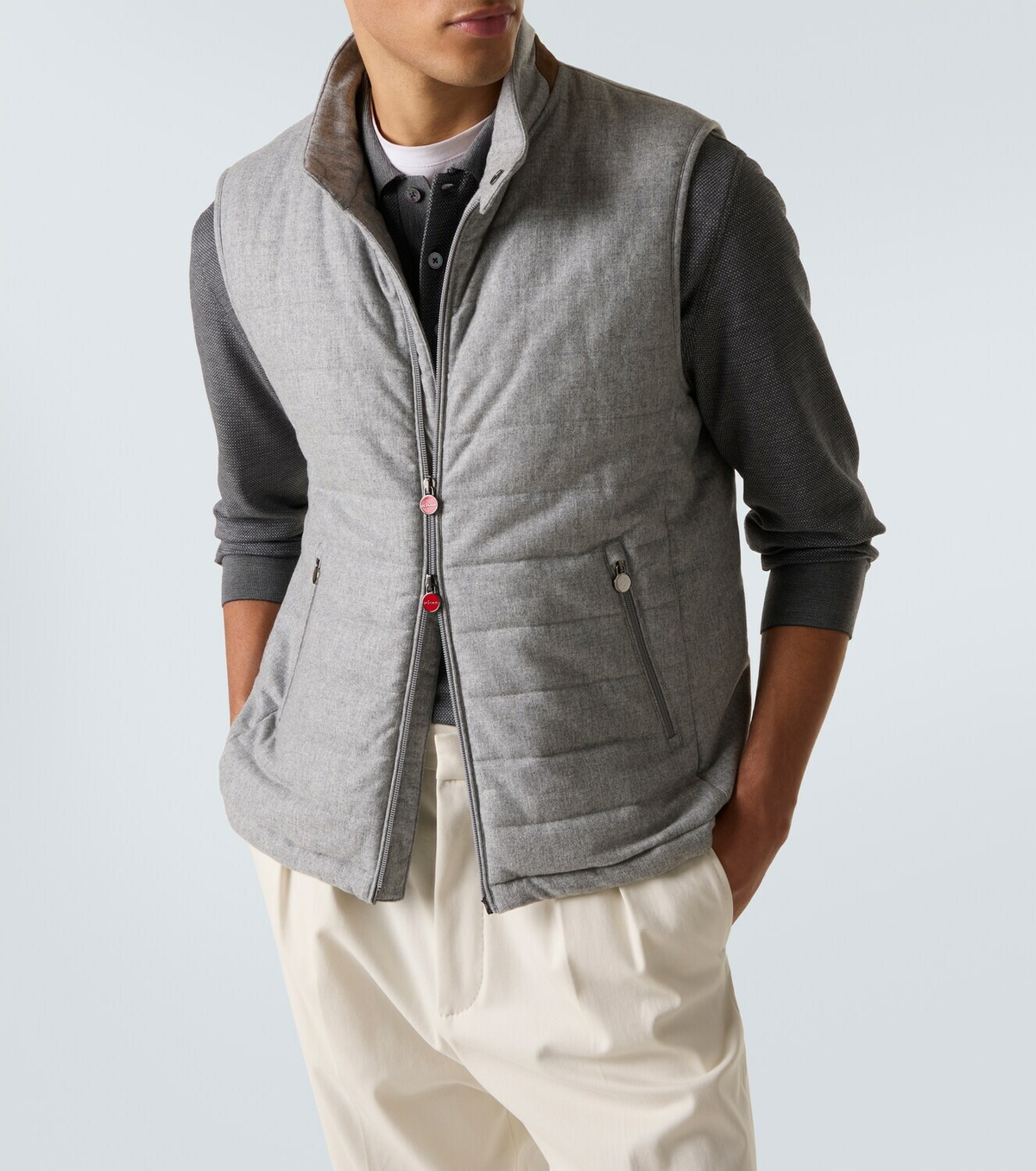 Kiton Suede-trimmed cashmere-blend vest