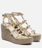 Valentino Garavani Rockstud Torchon leather wedge espadrilles