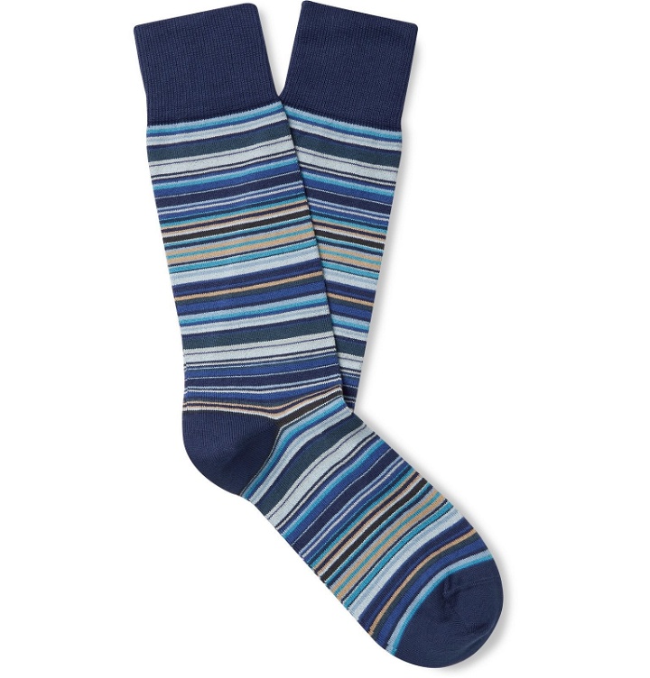 Photo: Paul Smith - Striped Stretch Cotton-Blend Socks - Blue