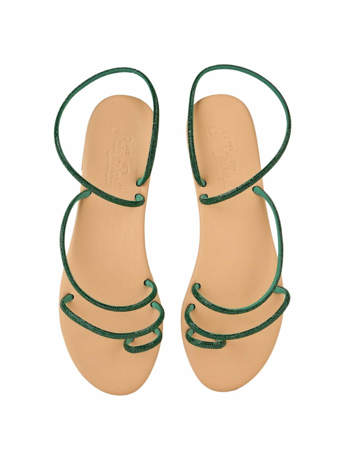 MC2 Saint Barth Flat Ring Sandals With Green Rhinestones