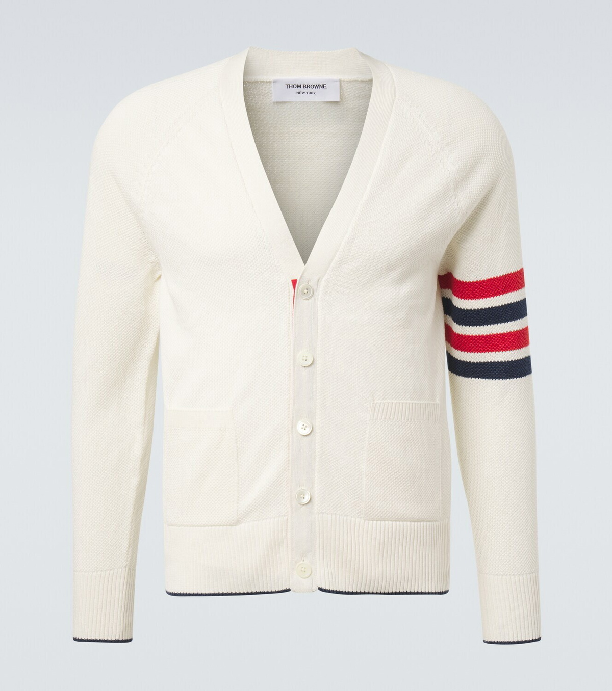 Thom Browne 4-Bar linen and cotton cardigan