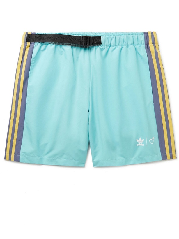 Photo: adidas Consortium - Human Made Belted Logo-Print Shell Shorts - Blue