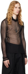 CARNET-ARCHIVE Black 3 Metal Plates Necklace Sheer T-shirt