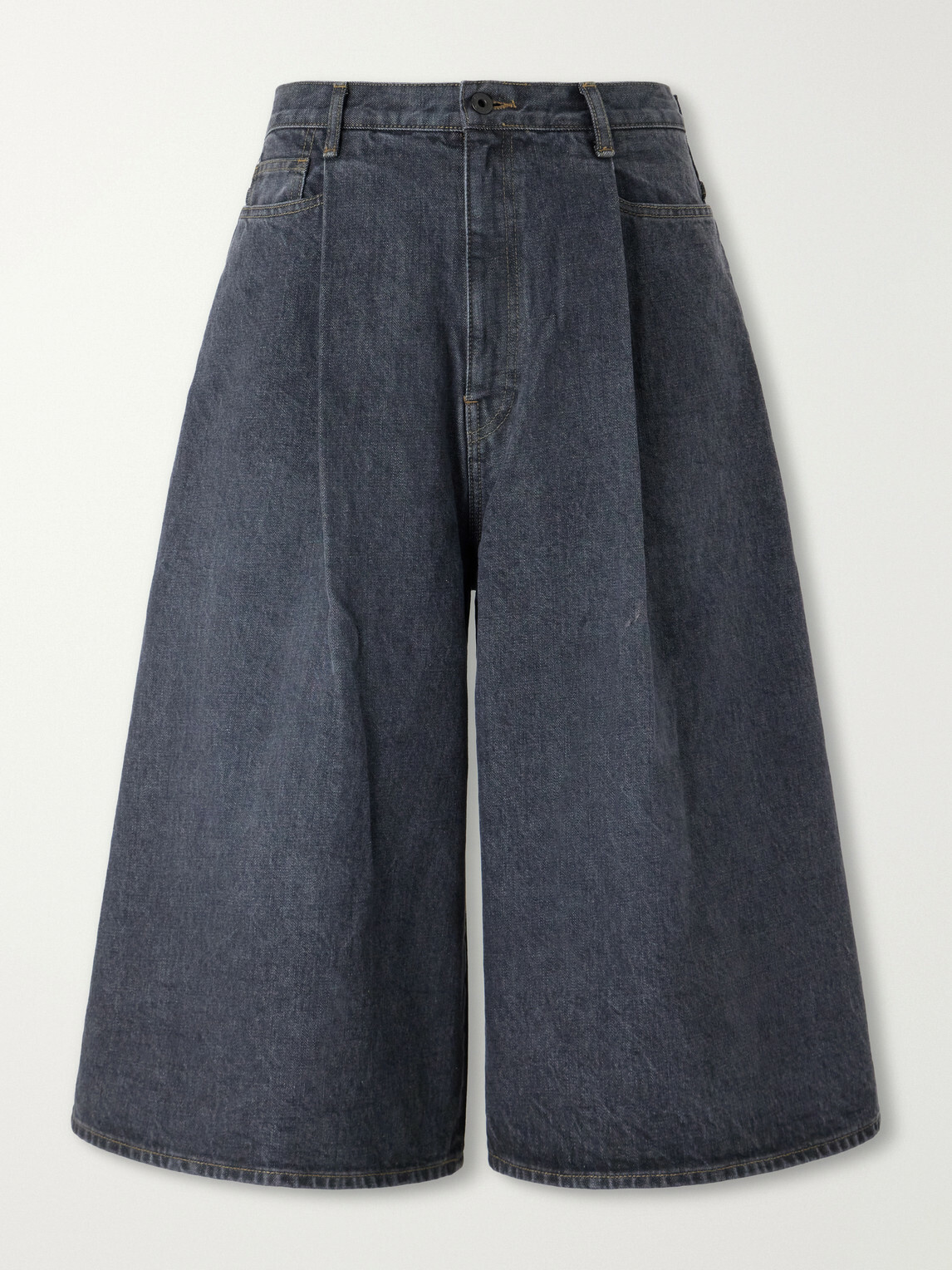 KAPITAL - Wide-Leg Denim Shorts - Black
