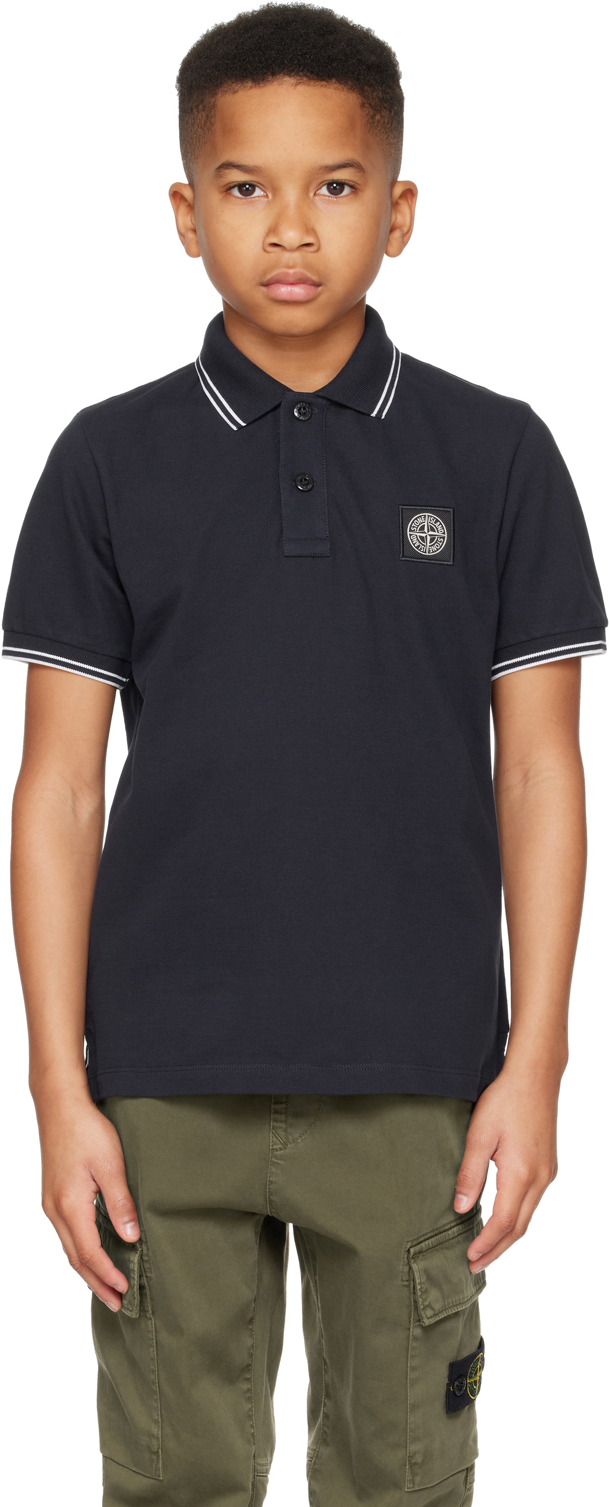 Stone Island Junior Kids Navy 21348 Organic Stretch Cotton Piqué Polo