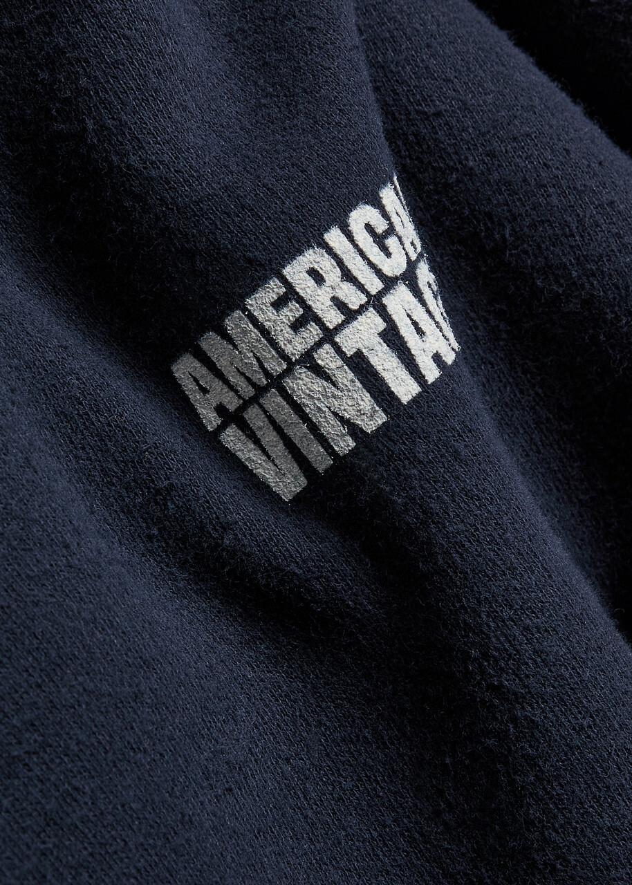 American Vintage Plizzy Hooded Cotton Sweatshirt Navy