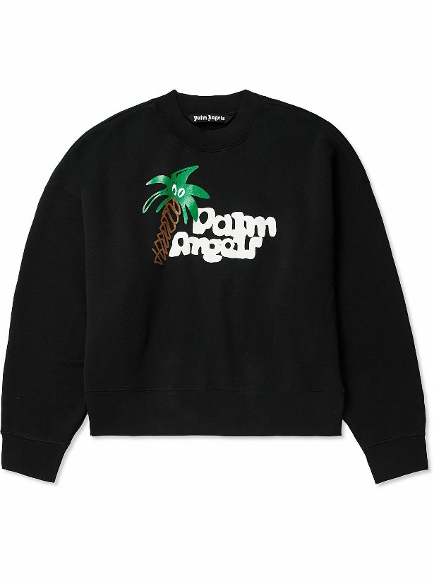 Photo: Palm Angels - Sketchy Logo-Print Cotton-Jersey Sweatshirt - Black