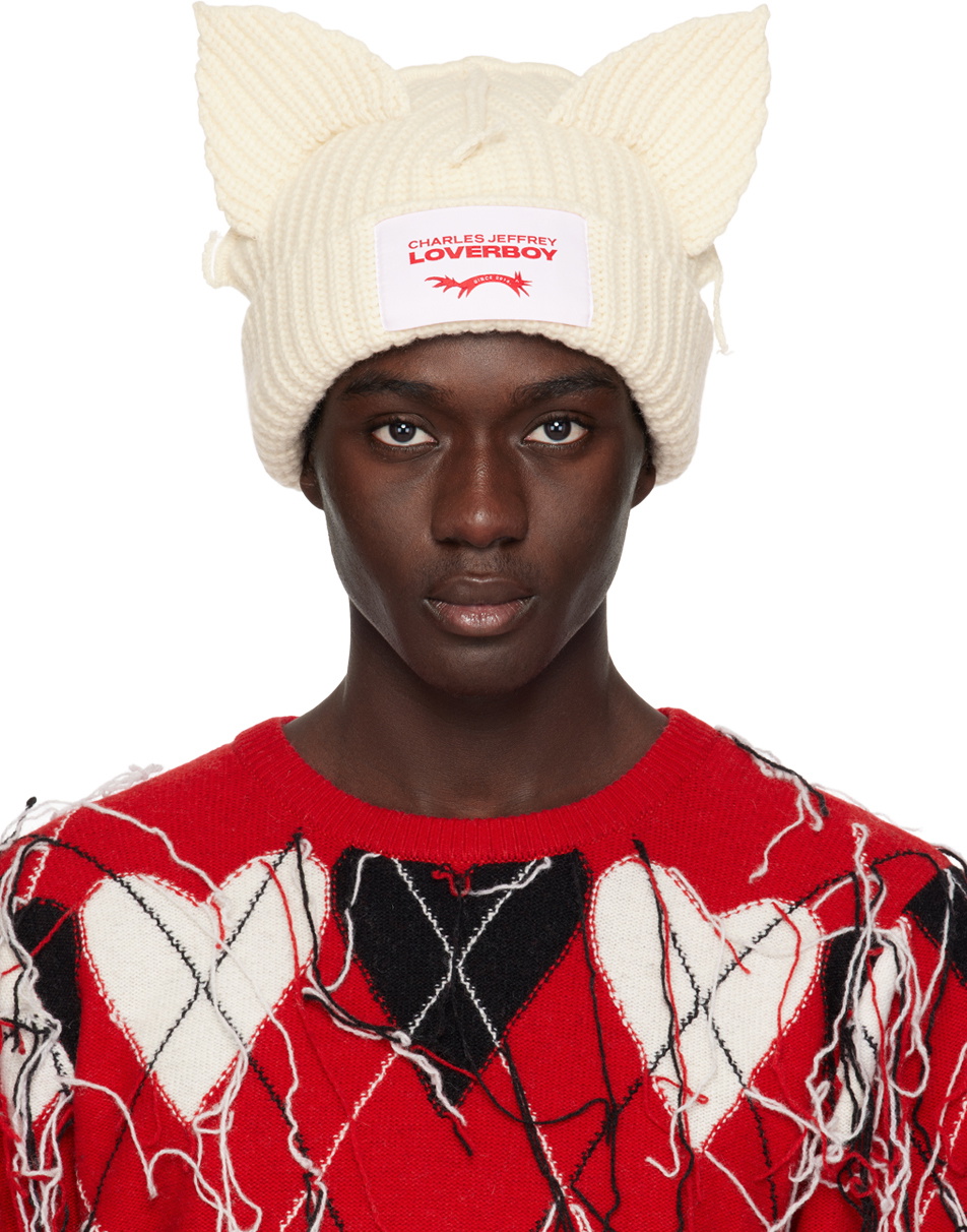 Charles Jeffrey LOVERBOY Off-White Chunky Ears Beanie Charles Jeffrey ...