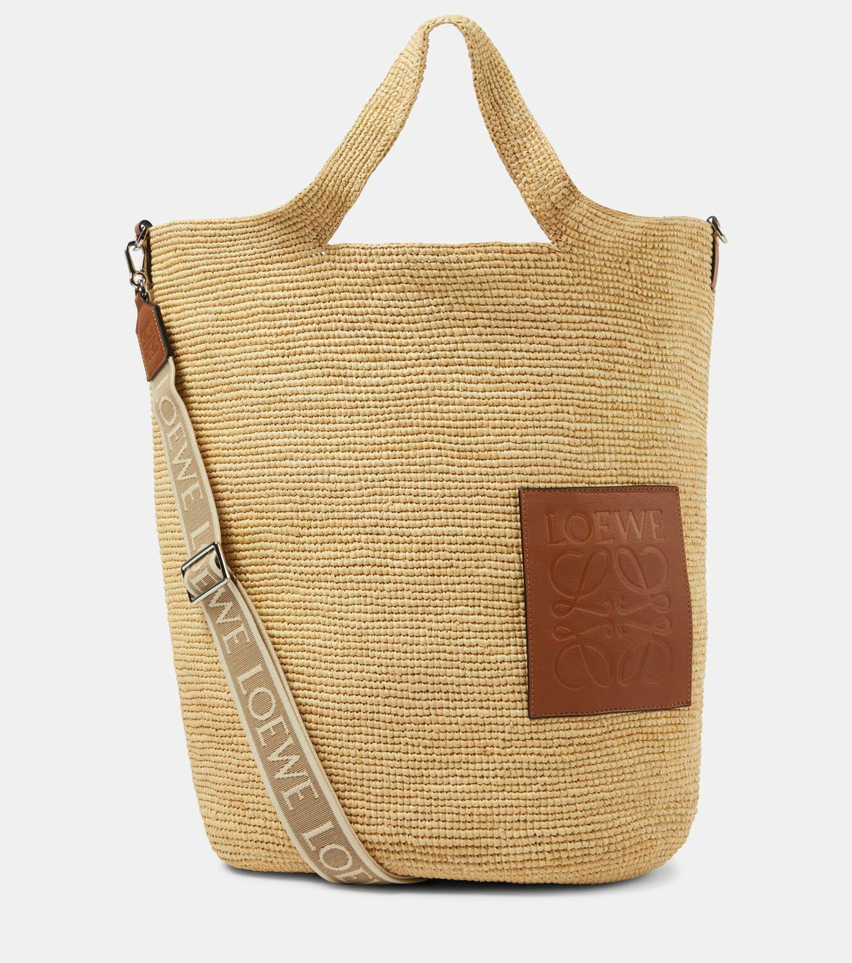 Loewe Large leather-trimmed raffia tote bag