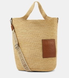 Loewe Large leather-trimmed raffia tote bag