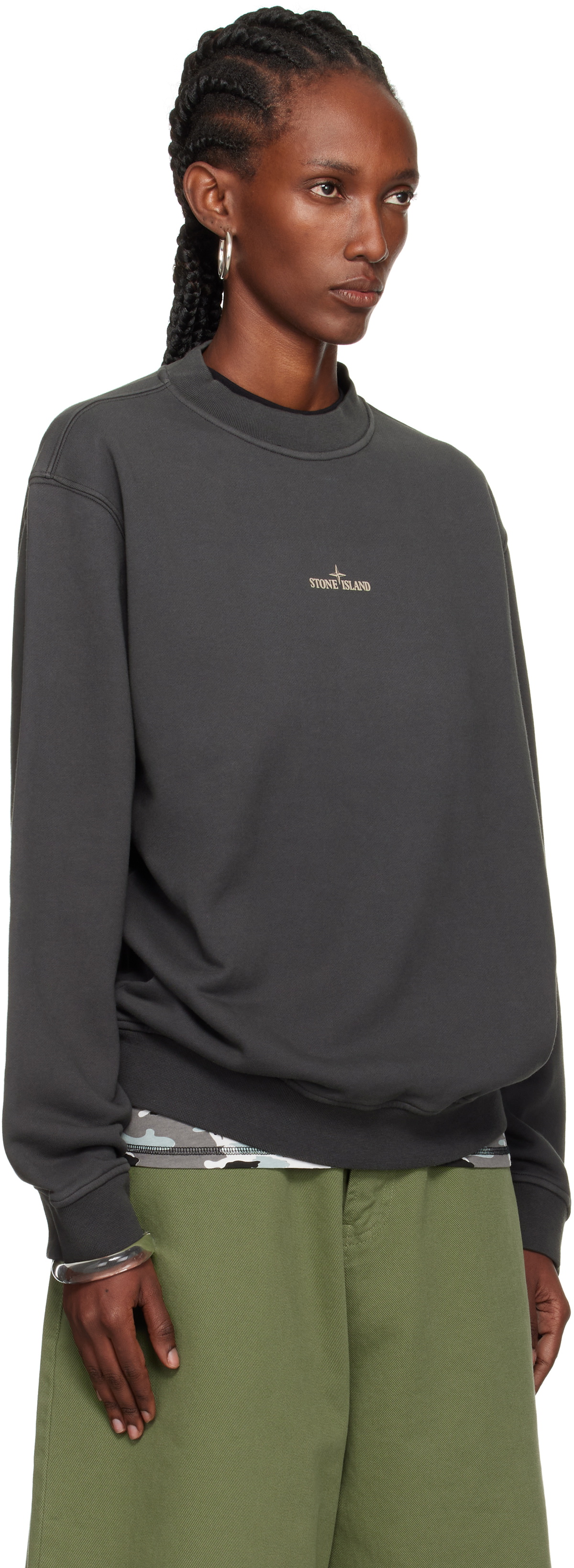 Stone Island Gray 6100018 Cotton Fleece Sweatshirt