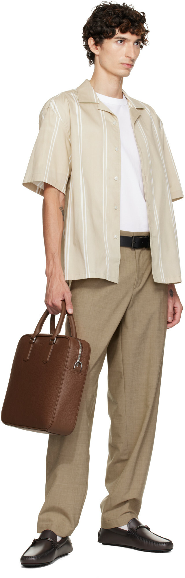 BOSS Brown Grained Leather Briefcase