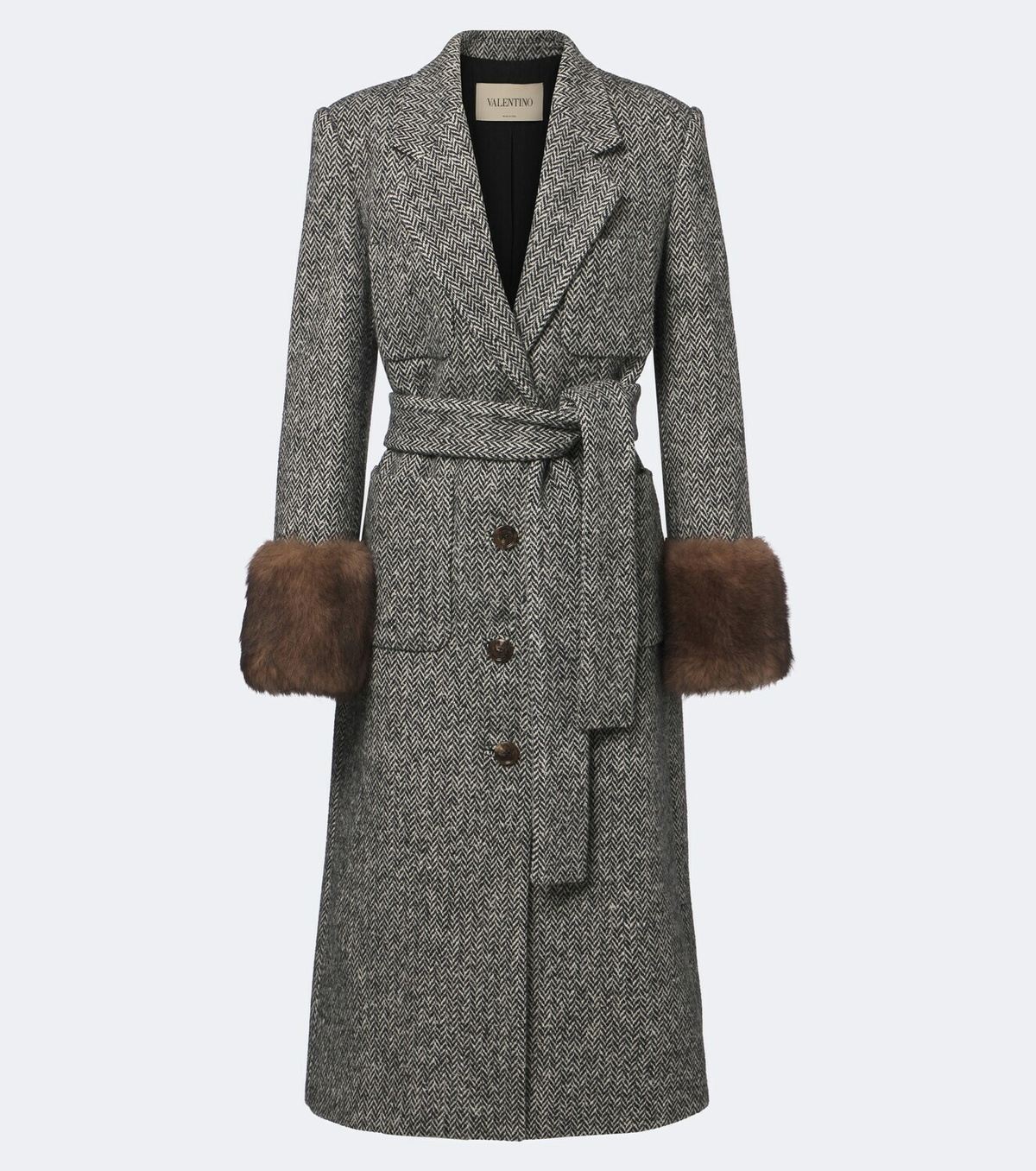 Valentino Herringbone shearling-trimmed wool-blend coat