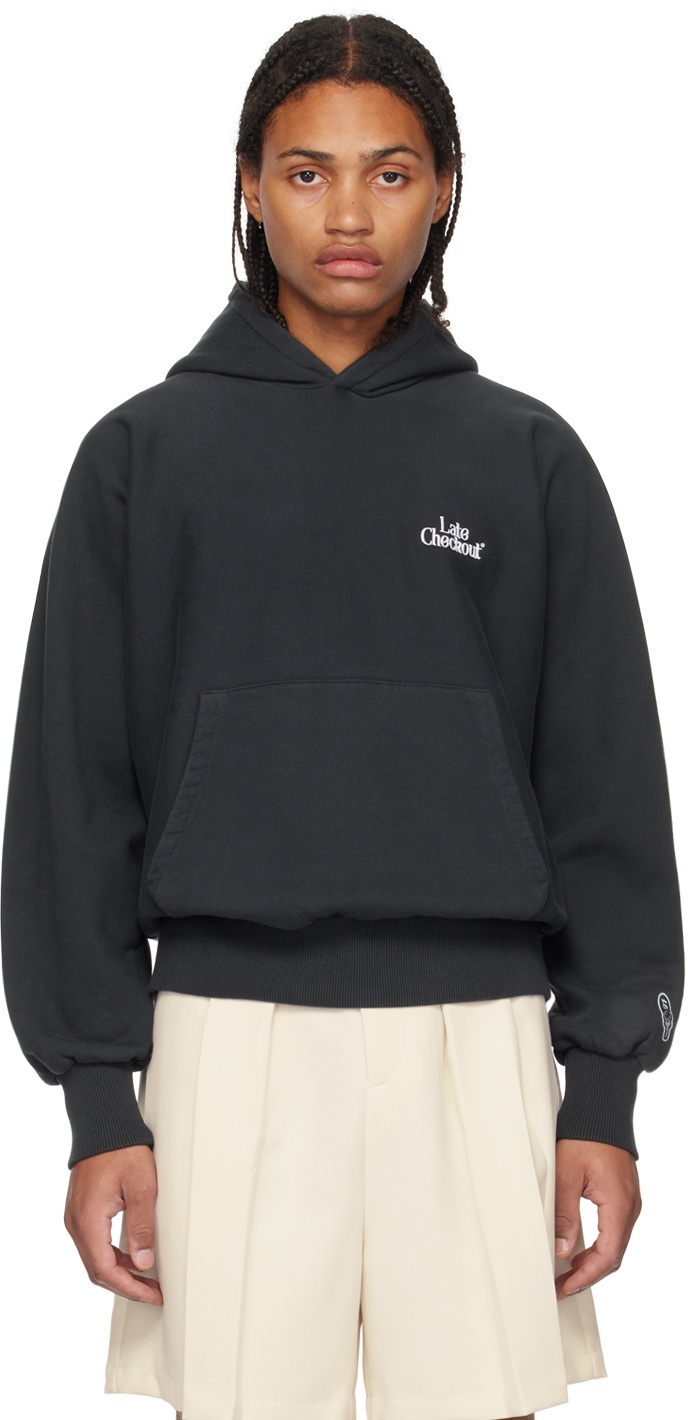Late Checkout Black Embroidered Hoodie Late Checkout
