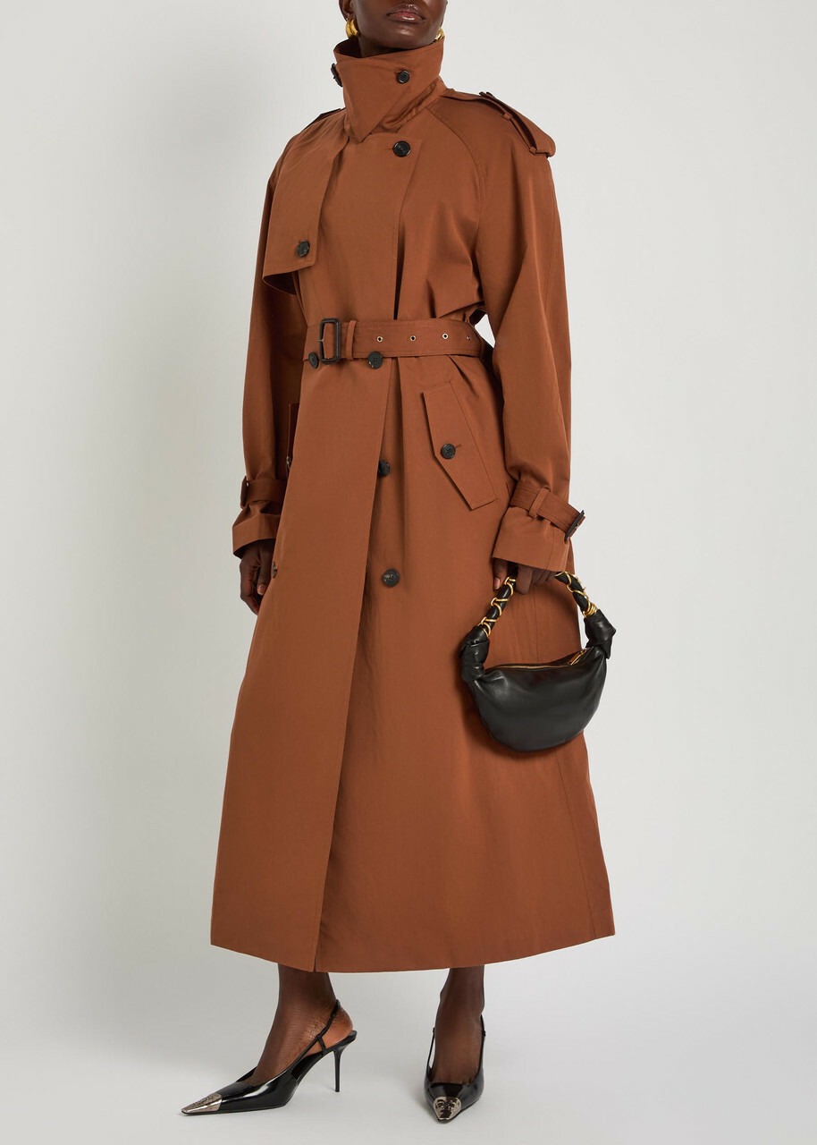 Saint Laurent Double-breasted Cotton and Silk-blend Trench Coat Moca