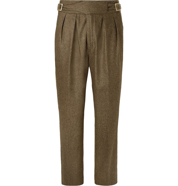 Photo: Rubinacci - Manny Tapered Pleated Mélange Stretch-Wool and Cashmere-Blend Trousers - Men - Green