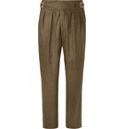 Rubinacci - Manny Tapered Pleated Mélange Stretch-Wool and Cashmere-Blend Trousers - Men - Green