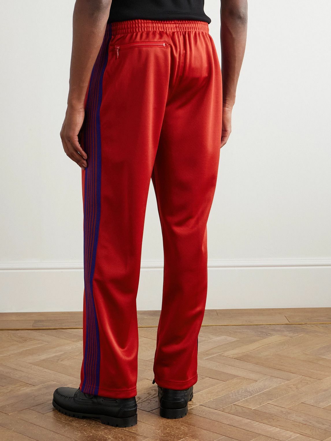Needles - Straight-Leg Webbing-Trimmed Logo-Embroidered Jersey Track Pants - Red