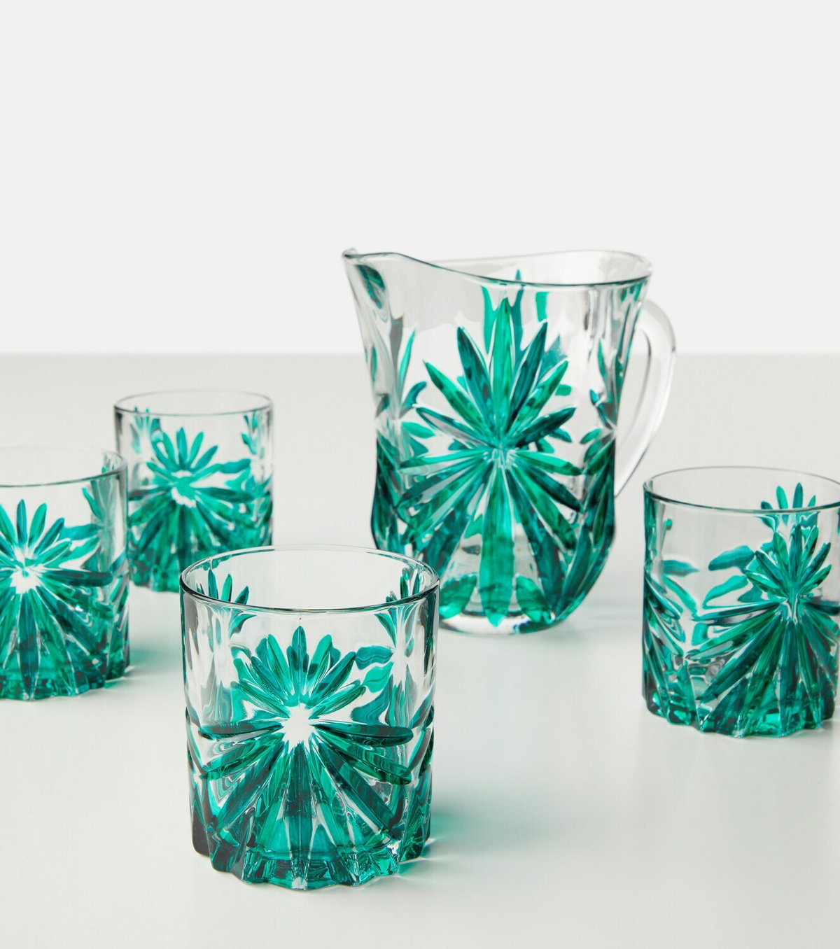 Les-Ottomans Set of 4 floral crystal tumblers and jug