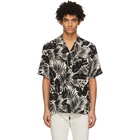 Saint Laurent Black and White Silk Tropical Shark-Collar Short Sleeve Shirt