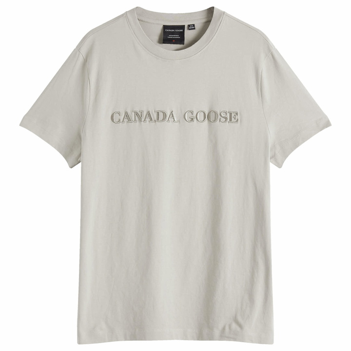 Photo: Canada Goose Men's Embroidered Wordmark Emersen T-Shirt in Limestone