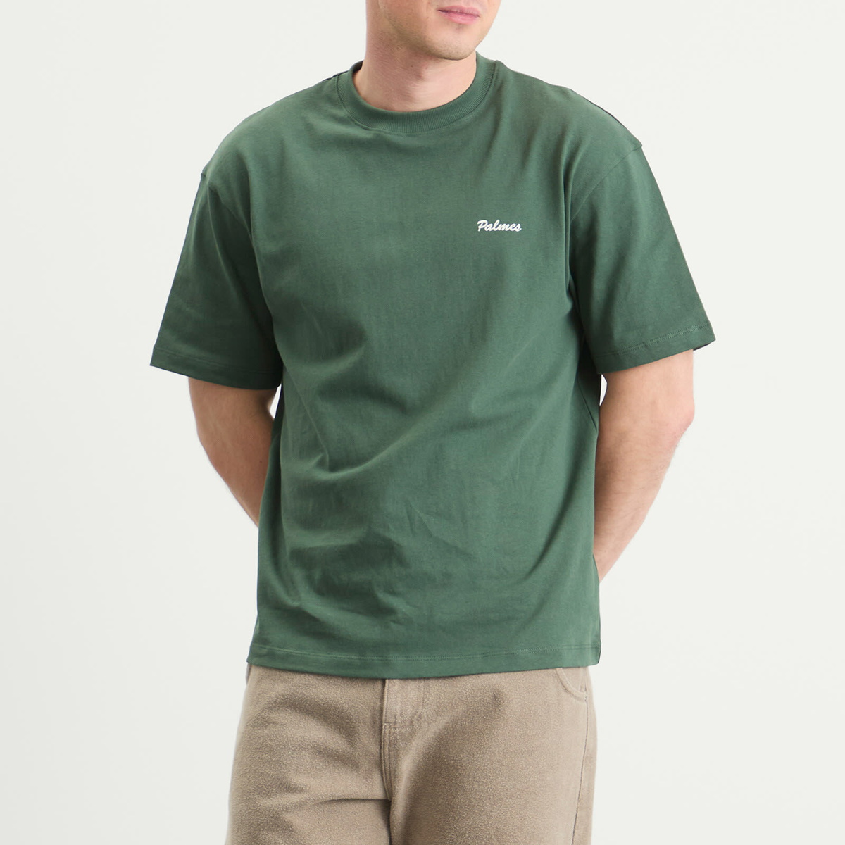 Palmes Men's Logo Stitch T-Shirt in Dark Green
