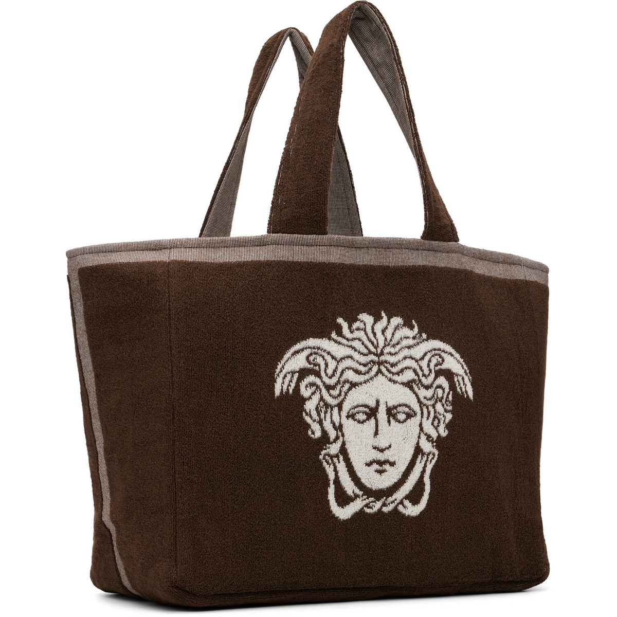 Versace Brown Cotton-Terry Jacquard Tote