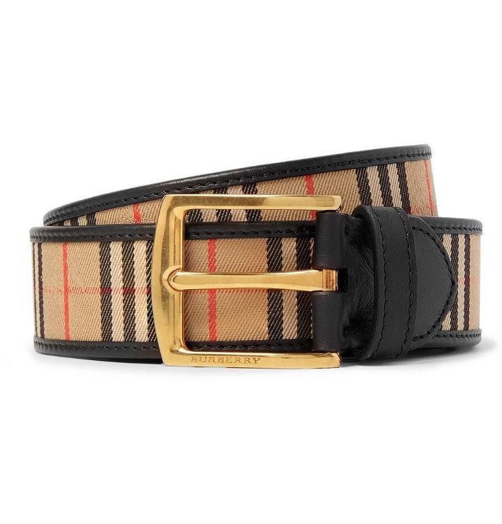 Photo: Burberry - 3.5cm Tan Leather-Trimmed Checked Twill Belt - Men - Tan