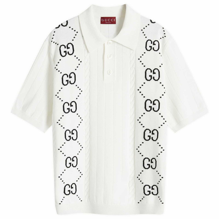 Photo: Gucci Men's GG Argyle Polo Shirt in Ivory