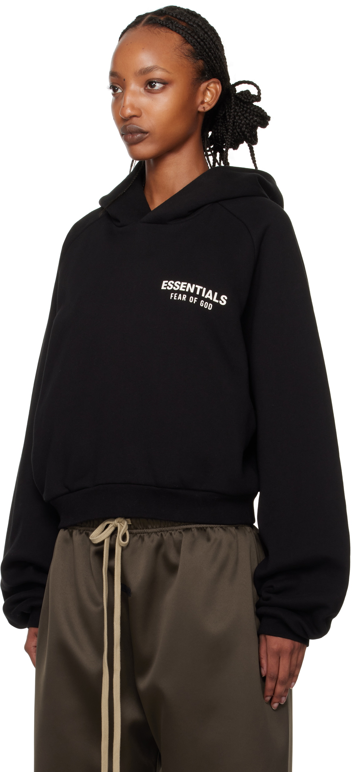Fear of God ESSENTIALS Black Fleece Cropped Hoodie Fear Of God
