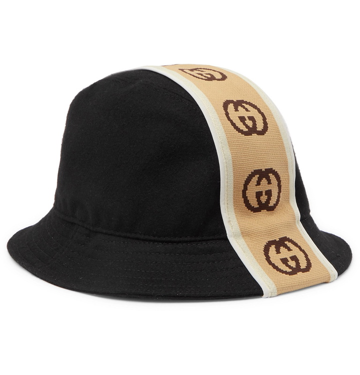 Photo: Gucci - Logo-Jacquard Webbing-Trimmed Bucket Wool Hat - Black