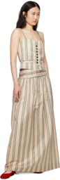 Bode Beige Antique Stripe Stowe Midi Skirt