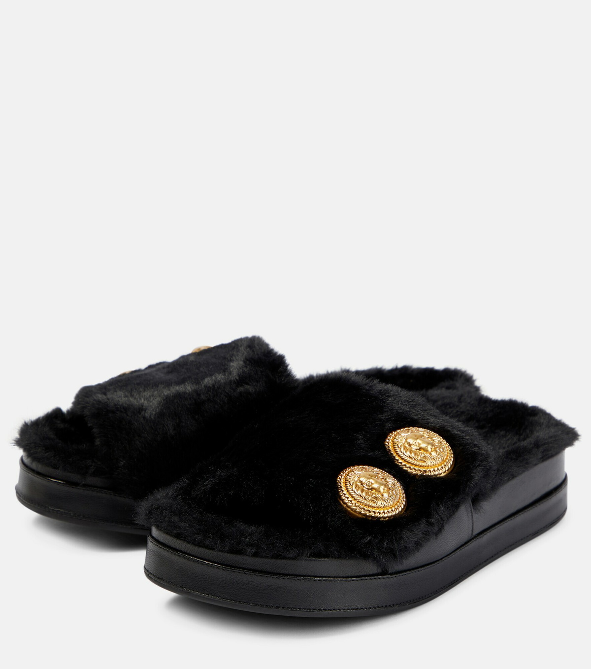 Balmain - Leather and faux fur sandals