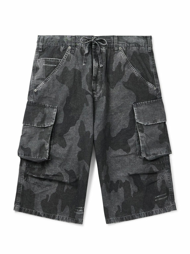 Photo: 424 - Straight-Leg Camouflage-Print Cotton-Ripstop Shorts - Black