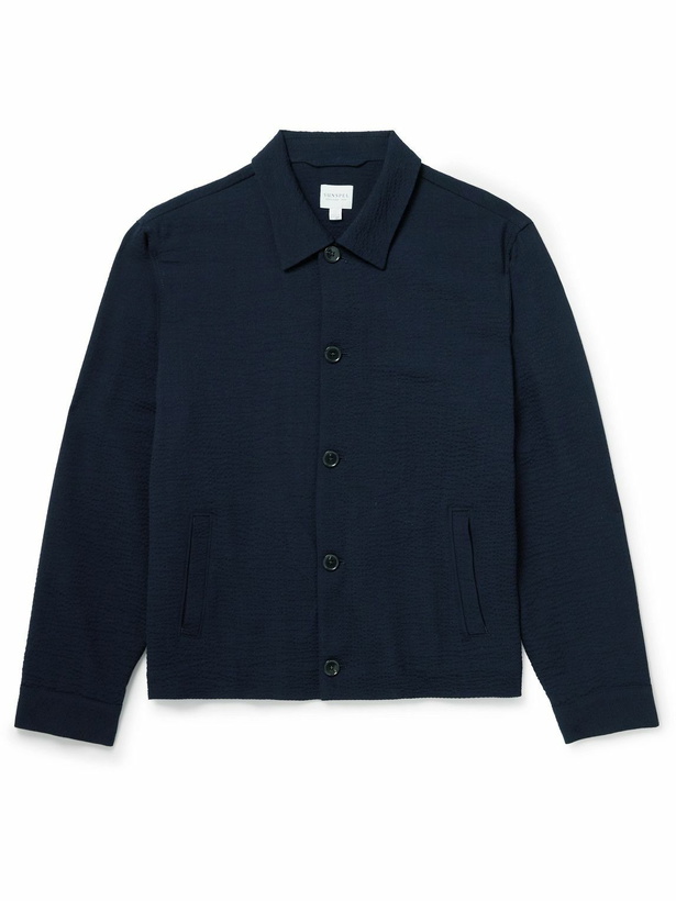 Photo: Sunspel - Wool-Blend Seersucker Shirt Jacket - Blue