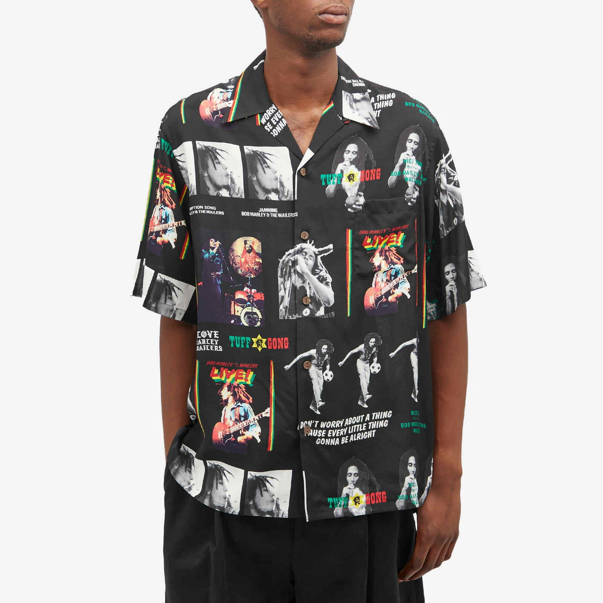 Wacko Maria Men's x Bob Marley Type-1 Hawaiian Shirt in Black
